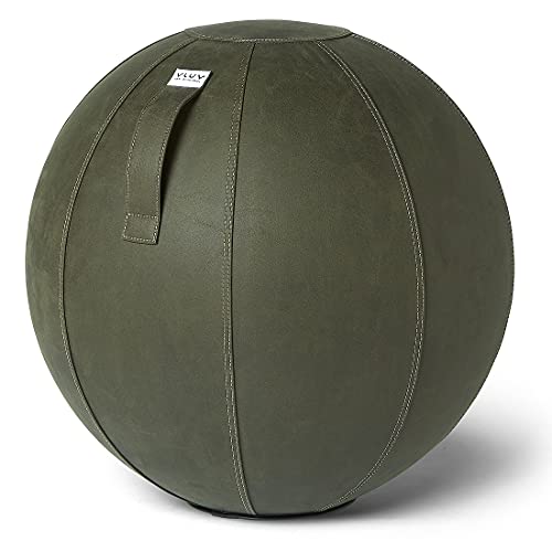 VLUV BOL Vega Sitzball, ergonomisches Sitzmöbel für Büro und Zuhause, Farbe: Moss, Ø 60cm - 65cm, Bezug aus veganem Kunstleder, robust und formstabil, mit Tragegriff von VLUV