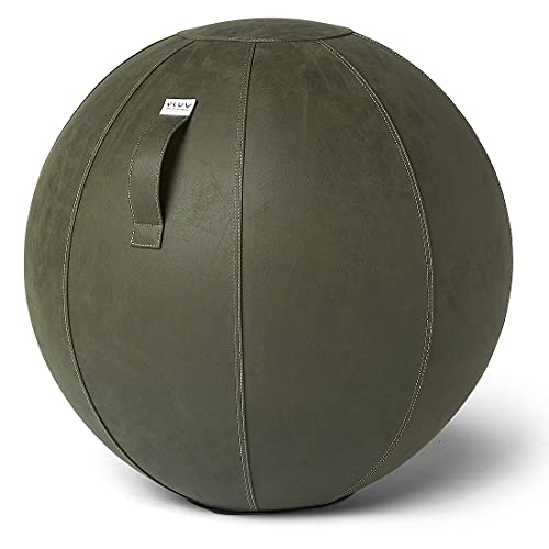 VLUV BOL Vega Sitzball, ergonomisches Sitzmöbel für Büro und Zuhause, Farbe: Moss, Ø 70cm - 75cm, Bezug aus veganem Kunstleder, robust und formstabil, mit Tragegriff von VLUV