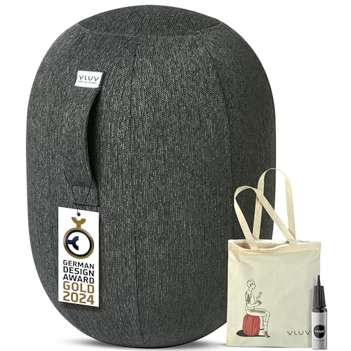 VLUV KAPSUL STOV BALANCEKAPSEL, luftgefüllter Sitzhocker, ergonomisch, Möbelbezugsstoff, platzsparend, Universalgröße M, Anthrazit, mit Handpumpe von VLUV