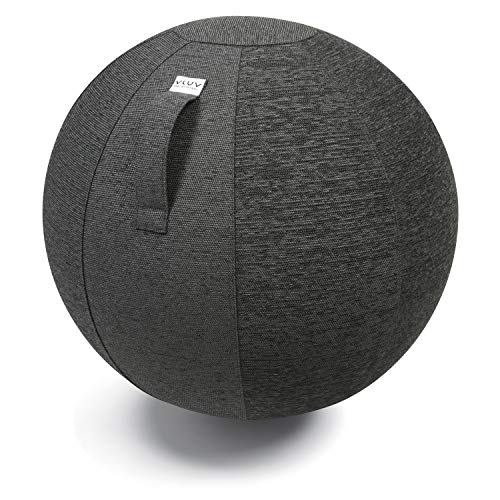 VLUV STOV Stoff-Sitzball, ergonomisches Sitzmöbel für Büro und Zuhause, Farbe: Anthrazit (dunkelgrau), Ø 60cm - 65cm, hochwertiger Möbelbezugsstoff, robust und formstabil, mit Tragegriff von VLUV