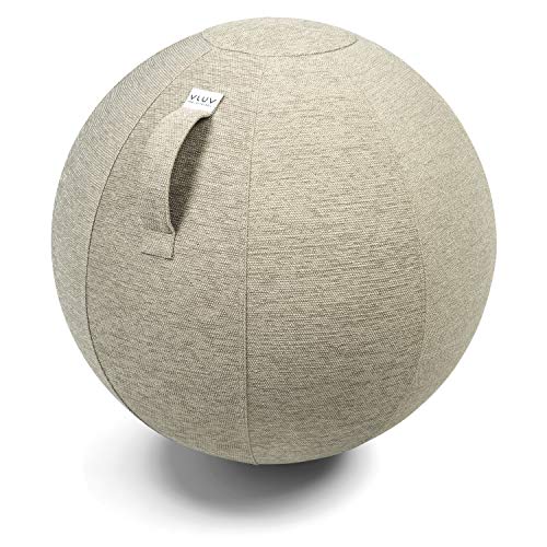 VLUV STOV Stoff-Sitzball, ergonomisches Sitzmöbel für Büro und Zuhause, Farbe: Kiesel (beige), Ø 60cm - 65cm, hochwertiger Möbelbezugsstoff, robust und formstabil, mit Tragegriff von VLUV