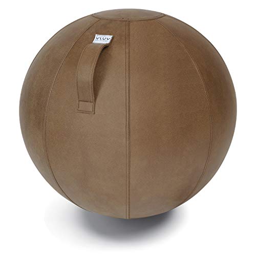 VLUV VEEL Sitzball, ergonomisches Sitzmöbel für Büro und Zuhause, Farbe: Cognac (rotbraun antik), Ø 60cm - 65cm, Bezug aus Mikrofaser-Kunstleder, robust und formstabil, mit Tragegriff von VLUV