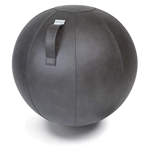 VLUV VEEL Sitzball, ergonomisches Sitzmöbel für Büro und Zuhause, Farbe: Elephant (dunkelgrau antik), Ø 60cm - 65cm, Bezug aus Mikrofaser-Kunstleder, robust und formstabil, mit Tragegriff von VLUV