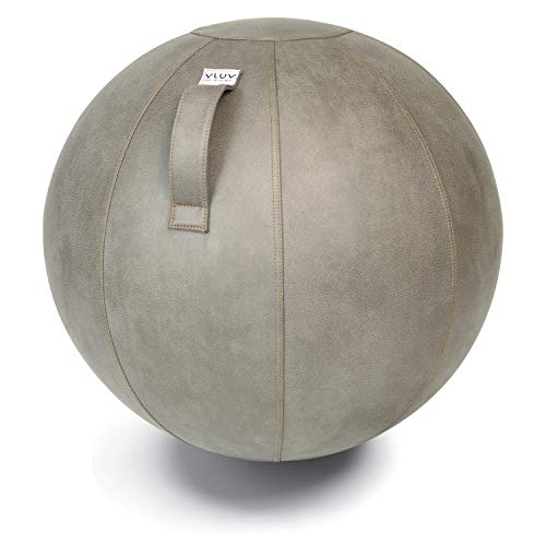 VLUV VEEL Sitzball, ergonomisches Sitzmöbel für Büro und Zuhause, Farbe: Schlamm (Mittelgrau antik), Ø 60cm - 65cm, Bezug aus Mikrofaser-Kunstleder, robust und formstabil, mit Tragegriff von VLUV