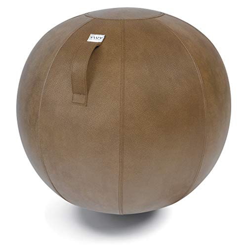 VLUV VEEL Sitzball, ergonomisches Sitzmöbel für Büro und Zuhause, Farbe: Cognac (rotbraun antik), Ø 70cm - 75cm, Bezug aus Mikrofaser-Kunstleder, robust und formstabil, mit Tragegriff von VLUV