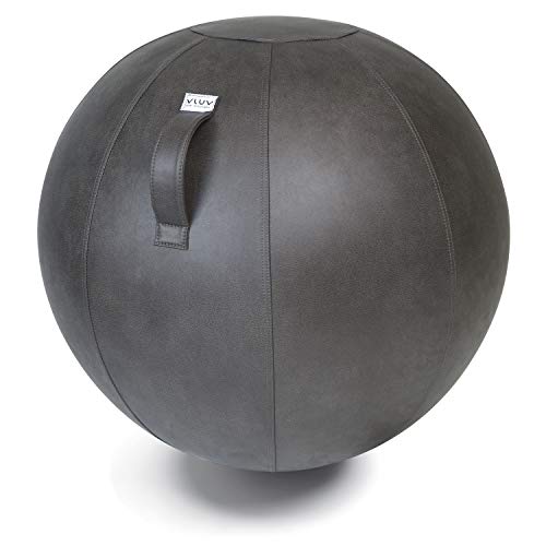 VLUV VEEL Sitzball, ergonomisches Sitzmöbel für Büro und Zuhause, Farbe: Elephant (dunkelgrau antik), Ø 70cm - 75cm, Bezug aus Mikrofaser-Kunstleder, robust und formstabil, mit Tragegriff von VLUV