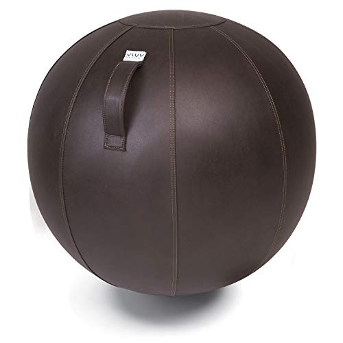 VLUV VEEL Sitzball, ergonomisches Sitzmöbel für Büro und Zuhause, Farbe: Mokka (Dunkelbraun), Ø 70cm - 75cm, Bezug aus Mikrofaser-Kunstleder, robust und formstabil, mit Tragegriff von VLUV