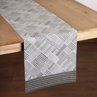 Grauer Baumwoll-Tischläufer, Streifendruck Mit Rand Und Stickerei, Größen Verfügbar von VLiving