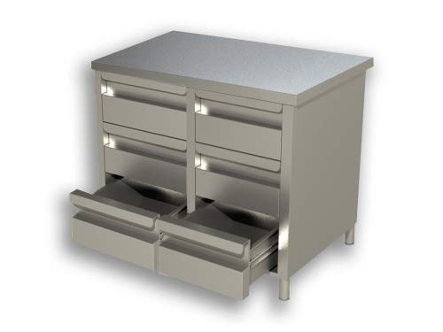 VM Europa - Gastro Arbeitsschrank mit Schubladen - 100 x 60 cm - Freistehend mit 2 x 3-fach Schubladen - AISI 430 Edelstahl - Edelstahlschrank Küchenmöbel Gastro Schrank Grillschrank Zubereitungstisch VM Europa - Gastro Arbeitsschrank mit Schubladen - 100 x 60 cm - Freistehend mit 2 x 3-fach Schubladen - AISI 430 Edelstahl - Edelstahlschrank Küchenmöbel Gastro Schrank Grillschrank Zubereitungstisch von VM Europa