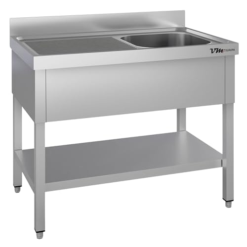 VM Europa - Gastro Spültisch mit Abtropffläche - 120 x 60 cm - Freistehend mit Becken rechts - AISI 430 Edelstahl - Gastronomie Spüle Waschtisch Spülbecken Gastrospüle Gewerbeküche von VM Europa