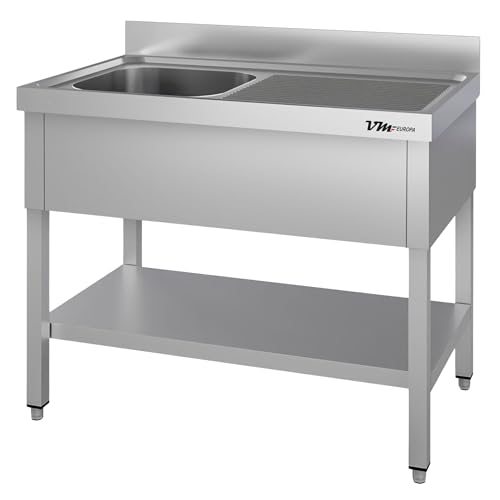 VM Europa - Gastro Spültisch mit Abtropffläche - 140 x 60 cm - Freistehend mit Becken Links - AISI 430 Edelstahl - Gastronomie Spüle Waschtisch Spülbecken Gastrospüle Gewerbeküche VM Europa - Gastro Spültisch mit Abtropffläche - 140 x 60 cm - Freistehend mit Becken Links - AISI 430 Edelstahl - Gastronomie Spüle Waschtisch Spülbecken Gastrospüle Gewerbeküche von VM Europa
