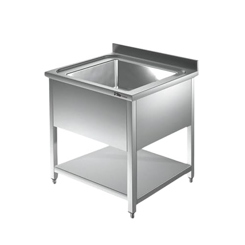 VM Europa - Gastro Spültisch mit Becken mittig - 80 x 70 cm - Freistehender Edelstahlspültisch ohne Abtropffläche - AISI 430 Edelstahl - Gastronomie Spüle Waschtisch Spülbecken Gastrospüle von VM Europa