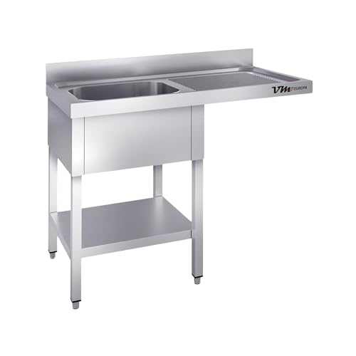 VM Europa - Spülzentrum mit 1 Becken Links - 120 x 60 cm - freistehend - AISI 430 Edelstahl Legierung - Gastro Spüle Spülbecken Gastronomie Spüle Spülschrank Küchenmöbel Waschtisch von VM Europa