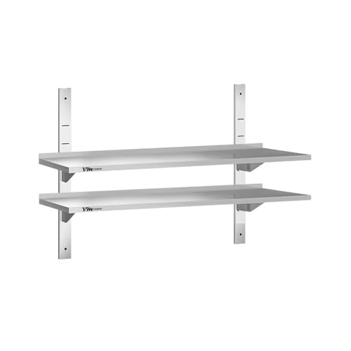 VM Europa - Wandregal Wandbord 60 x 30 cm - 2 höhenverstellbare Regalböden - AISI 430 Edelstahl - Gastroregal Küchenregal Hängebord Wandregal Ablage von VM Europa