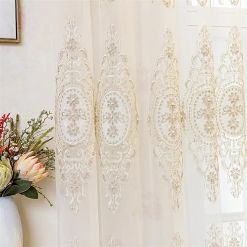VMDVBNA Voile Gardinen Gestickte Gaze-Vorhänge for Wohnzimmer, Schlafzimmer, Villa, europäische dreidimensionale Fenster-Bildschirm-Balkon-Trennwand(Rod Pocket_W400CMXH250CM 1PC) von VMDVBNA