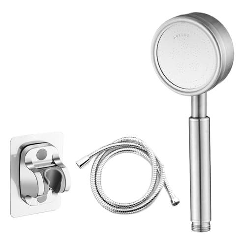 duschkopf Duschkopf, schwarzer Edelstahl, absturzsicher, robuster Hochdruck-Duschkopf for Badezimmer, Handbrause, wassersparendes Duschset(Silver set) von VMDVBNA