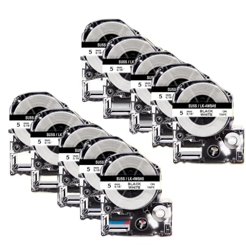 10pk SU5S SU5Y SU11S SU11Y SU3W SU3Y HEAT SCHRICKE Röhrchen Schwarz auf weißem Klebeband funktioniert mit Etikettenhersteller kompatibel Kompatibel mit LA-4WBA5 LW-300 400 Modelle(5.5mm-White-10PK) von VMHPMLGV