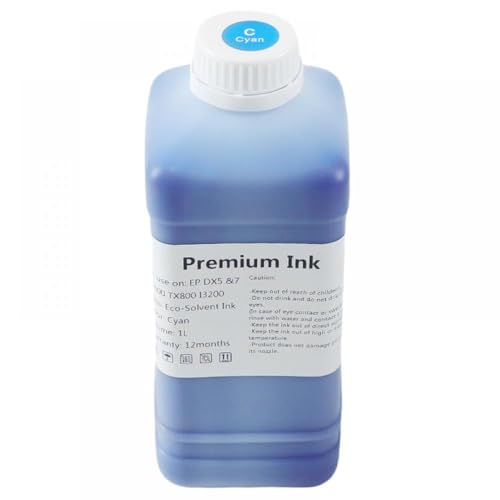VMHPMLGV 1000 ml Öko-Lösungsmittel-Tinte kompatibel mit Roland Mimaki Mutoh XP600 TX800 4720 I3200 5113 DX10 DX5 DX6 DX7 PINTHEAD Kompatibel mit den Gebrauch im Freien(Cyan) von VMHPMLGV