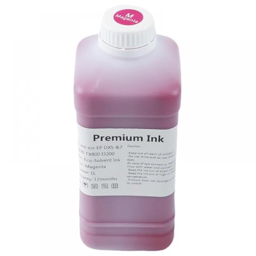 VMHPMLGV 1000 ml Öko-Lösungsmittel-Tinte kompatibel mit Roland Mimaki Mutoh XP600 TX800 4720 I3200 5113 DX10 DX5 DX6 DX7 PINTHEAD Kompatibel mit den Gebrauch im Freien(Magenta) von VMHPMLGV