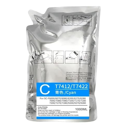 VMHPMLGV 1000ml T7411 T7414 T741X Farbstoff Sublimation Ink Pack kompatibel mit Surecolor F6000 F6070 F6200 F6270 F7000 F7200 F7270 F9200 Drucker Drucker(Cyan) von VMHPMLGV