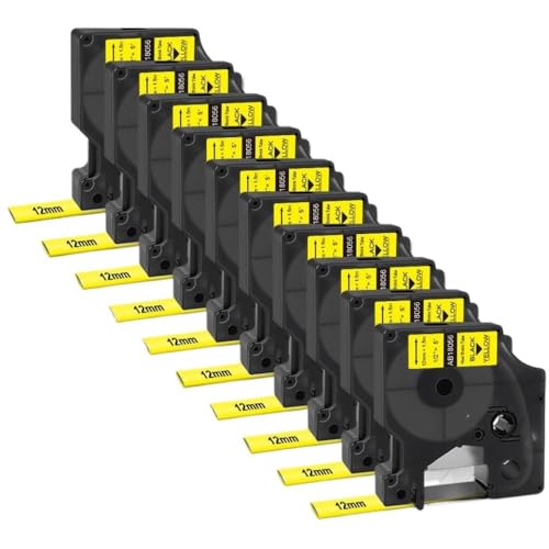 VMHPMLGV 10pcs 18055 Wärmeschrumpfrohr 12mm Etikett Klebeband schwarz auf weiß kompatibel mit Etikettierhersteller Kompatibel mit 1000 3000 4200 5000 5200 6000 Serie(Black on Yellow) von VMHPMLGV