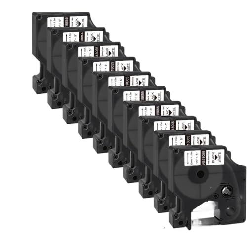 VMHPMLGV 10pcs 18056 Wärmeschreinrohr 12mm Etikett Klebeband schwarz auf gelb kompatibel mit Etikettiermacher Kompatibel mit 1000 3000 4200 5000 5200 6000 Serie(Black on White) von VMHPMLGV