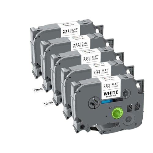 VMHPMLGV 10pk 12 mm kompatible Etikettband Tze231 TZ231 TZ-231 Schwarz auf Weiß Kompatibel mit PTH110 Label Maker Machine(5PK Black on White) von VMHPMLGV