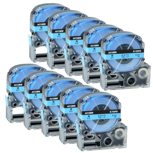 VMHPMLGV 10pk SS12KW Etikett Tape 12mm kompatibel mit LW300 LW400 LW600 LW700 LK4WBN Label Maker -Maschinen(Black on Blue) von VMHPMLGV