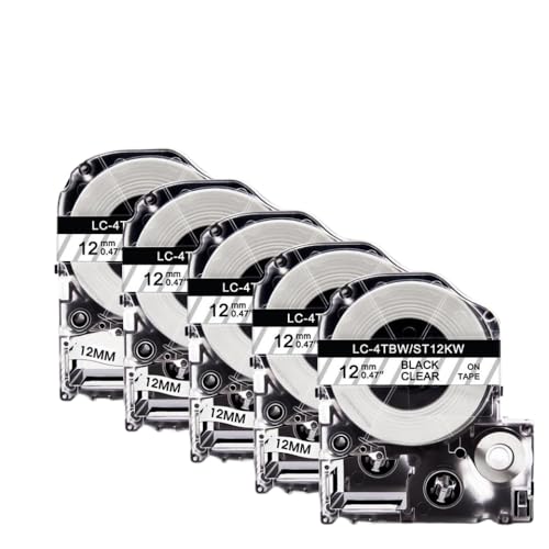 VMHPMLGV 12-mm-Etikettenband 5pcs kompatibel Kompatibel mit SC12YWLK-4YBP Rack AUF GELW SS12KW Label-Label-Drucker funktioniert mit LW 300 400 Etikettsmaschine(Black on Clear) von VMHPMLGV