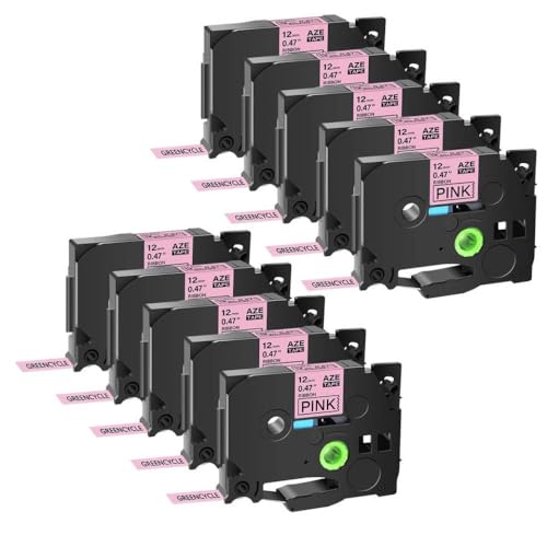 VMHPMLGV 12mm 5/10pk Satin Nicht-laminiertes Verpackungsband kompatibel mit TZ TZE-RW34 RN34 R234 RE34 Label-Drucker(10PK Black On Pink) von VMHPMLGV