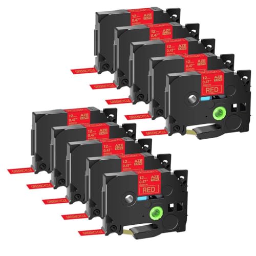 VMHPMLGV 12mm 5/10pk Satin Nicht-laminiertes Verpackungsband kompatibel mit TZ TZE-RW34 RN34 R234 RE34 Label-Drucker(10PK Gold On Red) von VMHPMLGV