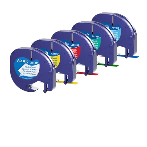 VMHPMLGV 12mm 5-20pk kompatibles Etikettenhersteller-Klebeband 4m Kompatibel mit LT100H LT-100T 91200 91201 Multicolor-Kunststoffpapierklebebandarbeiten mit Etikettendruckern(5PK Mixed Color) von VMHPMLGV