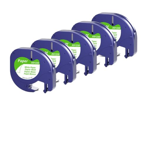 VMHPMLGV 12mm 5-20pk kompatibles Etikettenhersteller-Klebeband 4m Kompatibel mit LT100H LT-100T 91200 91201 Multicolor-Kunststoffpapierklebebandarbeiten mit Etikettendruckern(5PK Paper White) von VMHPMLGV