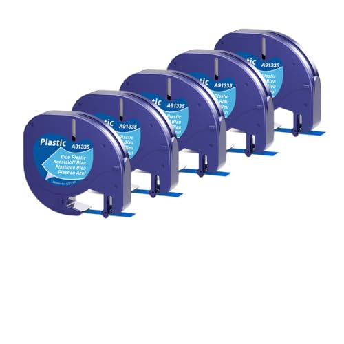VMHPMLGV 12mm 5-20pk kompatibles Etikettenhersteller-Klebeband 4m Kompatibel mit LT100H LT-100T 91200 91201 Multicolor-Kunststoffpapierklebebandarbeiten mit Etikettendruckern(5PK Plastic Blue) von VMHPMLGV