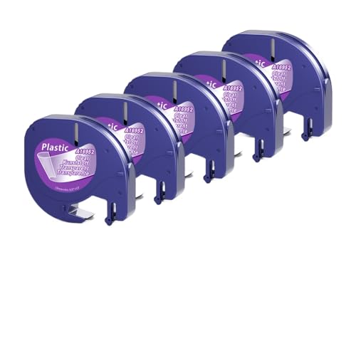 VMHPMLGV 12mm 5-20pk kompatibles Etikettenhersteller-Klebeband 4m Kompatibel mit LT100H LT-100T 91200 91201 Multicolor-Kunststoffpapierklebebandarbeiten mit Etikettendruckern(5PK Plastic Clear) von VMHPMLGV