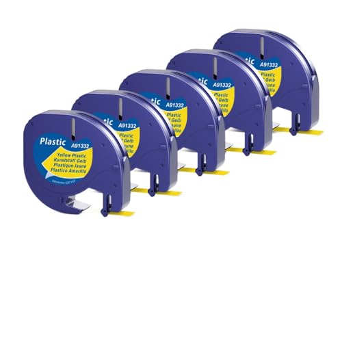 VMHPMLGV 12mm 5-20pk kompatibles Etikettenhersteller-Klebeband 4m Kompatibel mit LT100H LT-100T 91200 91201 Multicolor-Kunststoffpapierklebebandarbeiten mit Etikettendruckern(5PK Plastic Yellow) von VMHPMLGV
