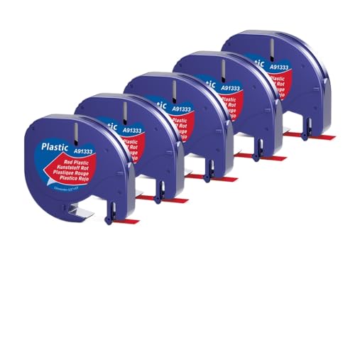 VMHPMLGV 12mm 5-20pk kompatibles Etikettenhersteller-Klebeband 4m Kompatibel mit LT100H LT-100T 91200 91201 Multicolor-Kunststoffpapierklebebandarbeiten mit Etikettendruckern(5PK Plastic red) von VMHPMLGV