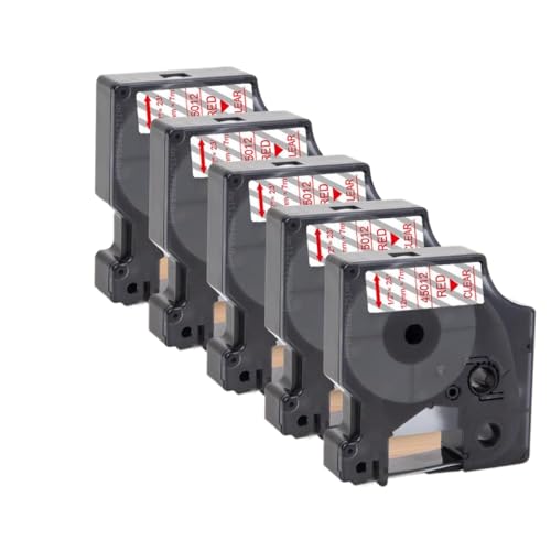 VMHPMLGV 12mm D1 Labelband 5-10-20pk 45013 45018 45010 45023 kompatibel mit LabelManager 160 280 350 Druckern und ähnlichen D1-Label-Druckermodellen(5PK Red on Clear) von VMHPMLGV