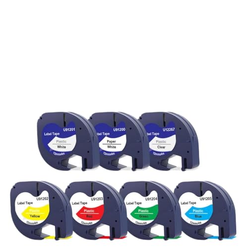 VMHPMLGV 12mm LT Tape 91201 12267 91200 Kompatibel mit Etikett 91202 91203 91204 91205 Arbeiten mit LT-100H-Labeller-kompatibler Etikettierungsmaschine(7 Color-7PK) von VMHPMLGV