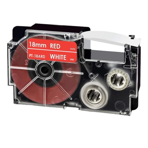 VMHPMLGV 18 mm x 8m blau auf weißem Etikettenband, kompatibel mit dem Etikettdrucker XR-18Web funktioniert mit KL-750 KL-8100 8800 Labeler-Maschine(White on Red) von VMHPMLGV
