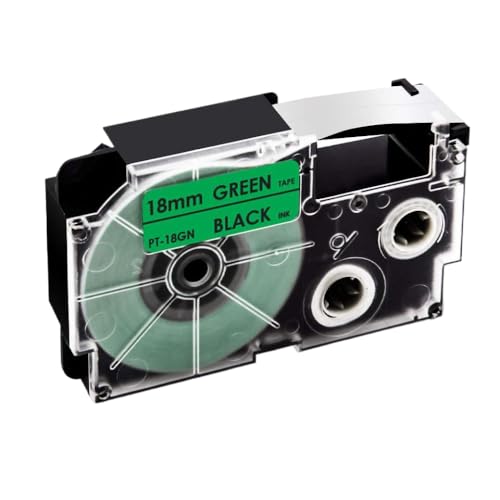 VMHPMLGV 18Colors XR-18WE-Etikettspatronen kompatibel mit 18mm XR-18x XR-18YW XR-18RD XR-18BU Kompatibel mit die Verwendung mit KL-130 KL-120 KL-430-Label-Machern(Black on Green) von VMHPMLGV