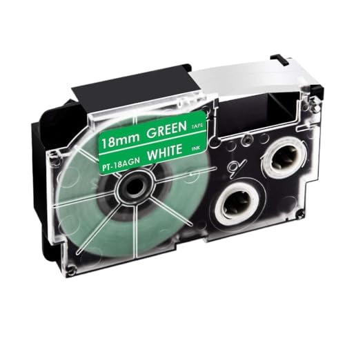 VMHPMLGV 18Colors XR-18WE-Etikettspatronen kompatibel mit 18mm XR-18x XR-18YW XR-18RD XR-18BU Kompatibel mit die Verwendung mit KL-130 KL-120 KL-430-Label-Machern(White on Green) von VMHPMLGV