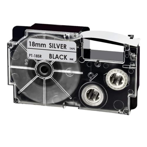 VMHPMLGV 18mm XR-18SR Schwarz auf Silberkompatible Etikett Klebebandkleber Kompatibel mit Etikettendrucker KL120 KL300 KL780 KL820 und andere kompatible Modelle(Black on Silver) von VMHPMLGV
