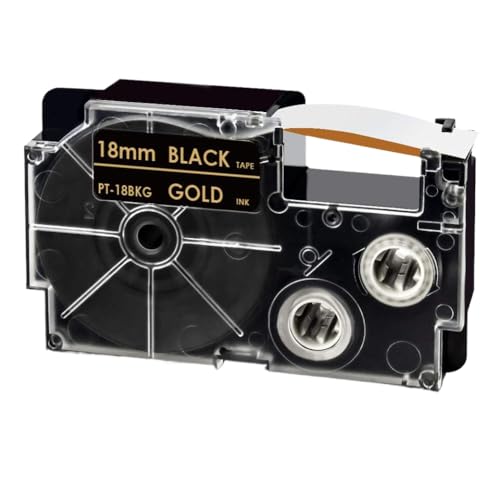 VMHPMLGV 18mm XR-18SR Schwarz auf Silberkompatible Etikett Klebebandkleber Kompatibel mit Etikettendrucker KL120 KL300 KL780 KL820 und andere kompatible Modelle(Gold on Black) von VMHPMLGV