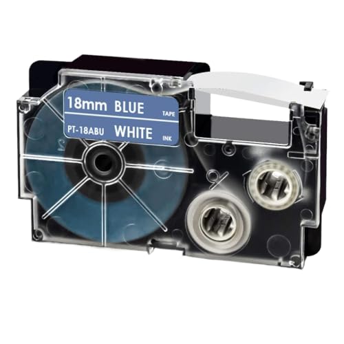 VMHPMLGV 18mm XR-18SR Schwarz auf Silberkompatible Etikett Klebebandkleber Kompatibel mit Etikettendrucker KL120 KL300 KL780 KL820 und andere kompatible Modelle(White on Blue) von VMHPMLGV