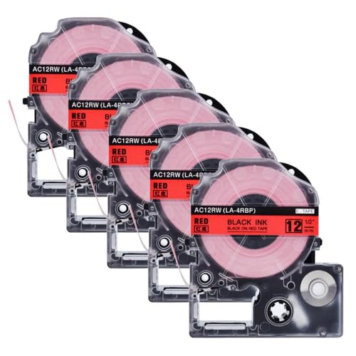 VMHPMLGV 1PK 5PK Standard Labels Tape funktioniert mit labelworks kompatiblen Etikettenpatronen schwarz auf Weiß 12mm 26ft(5PK Black on Red) von VMHPMLGV