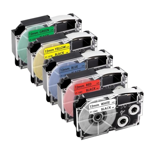 VMHPMLGV 2/5pcs Schwarz auf weißem Klebeband, kompatibel Kompatibel mit XR12WE XR12YW XR12X 12mm Etikett funktioniert mit KL-60-Label-Hersteller(5PK 5Mixed Colors) von VMHPMLGV