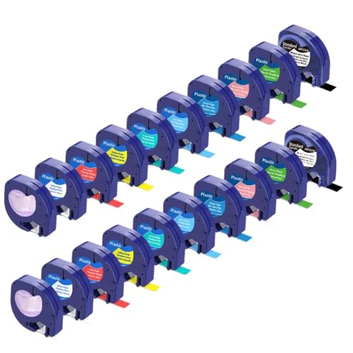 VMHPMLGV 20pk schwarz auf grün 91334 91204 kompatible Patrone 12mm Plastik-Etikett-Klebeband Arbeiten mit LT-100H 200b QX50 Etikettdrucker(20PK 10 Colors Mixed) von VMHPMLGV