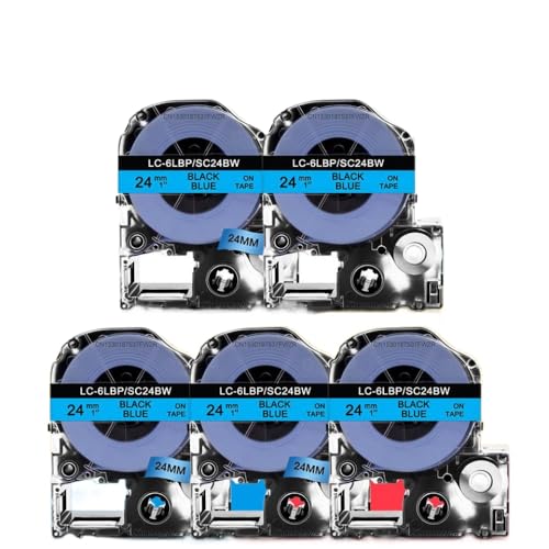 VMHPMLGV 24 mm kompatible Etikettenhersteller -Kleber 3~5pk SS24KW ST24KW SC24RW SC24YW SC24BW SC24GW REICHREM Kompatibel mit LAMEWORKS LW700 und ähnliche Label -Drucker(5PK Black on Blue) von VMHPMLGV