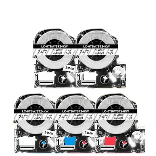 VMHPMLGV 24 mm kompatible Etikettenhersteller -Kleber 3~5pk SS24KW ST24KW SC24RW SC24YW SC24BW SC24GW REICHREM Kompatibel mit LAMEWORKS LW700 und ähnliche Label -Drucker(5PK Black on Clear) von VMHPMLGV